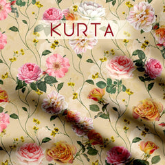 Big roses floral Tussar Silk Unstitch Suit Set