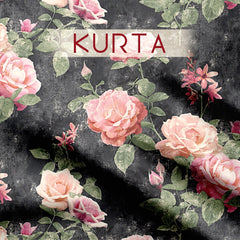 Charcoal floral Tussar Silk Unstitched Suit Set