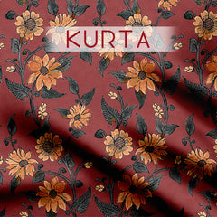 Satin Linen 5.5 Meters Maroon kalamkari floral Unstitched Suit Set