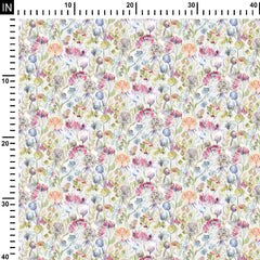 Watercolor floral garden Natural Crepe Fabric