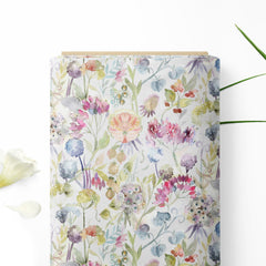 Watercolor floral garden Natural Crepe Fabric