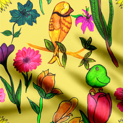 Satin 3 Meters Floral Garden Print Fabric