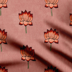 Dola Silk 2 Meters Red Lotus Print Fabric