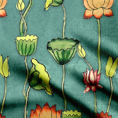 Chanderi 2 Meters Green Pichwai Print Fabric