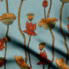 Dola Silk 2 Meters Vintage Lotus Print Fabric