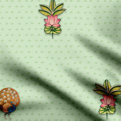 Satin 1 Meter Lotus and Peacock Print Fabric