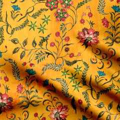 Modal satin 3 Meters Abstract Yellow Floral Print Fabric