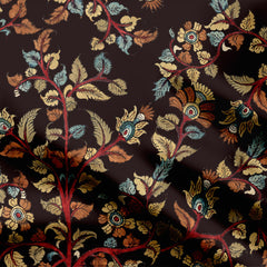 Cotton Poplin 3 Meters Brown Leaf Kalamkari Print Fabric