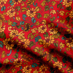 Muslin 1 Meter Red Vintage Kalamkari Print Fabric