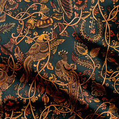 Satin Linen 1 Meter Antique Peacock Print Fabric