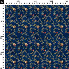 Cotton 1 Meter Blue Kalamkari Print Fabric