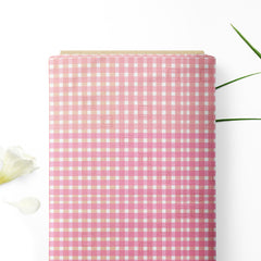 Muslin 1 Meter Pink peach plaid Print Fabric