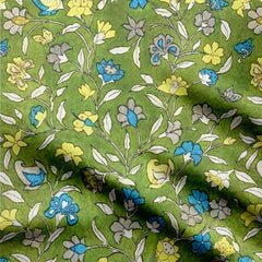 Viscose Rayon 1 Meter Green Floral Kalamkari Print Fabric