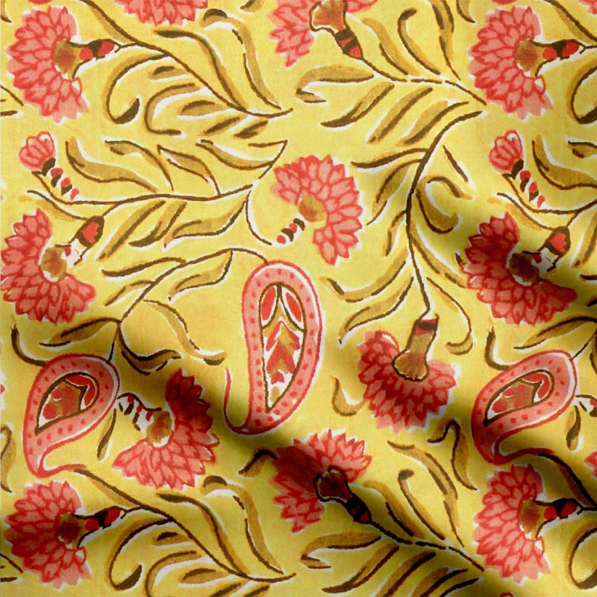 Peach tone paisley kalamkari Cotton Poplin-423783, All Designs, Cotton Poplin, Cotton Poplin Collection, Kalamkari, Nayara Kaur-Symplico