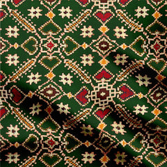 Georgette 2 Meters Green and Red Patola Print Fabric