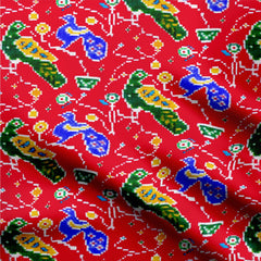 Rayon 1 Meter Peacock Red Patola Print Fabric