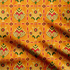 Cotton Poplin 1 Meter Yellow Patola Print Fabric