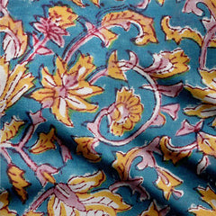 Natural Crepe 1 Meter Blue And Yellow Print Fabric