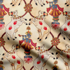 Muslin 3 Meters Krishn Print Fabric