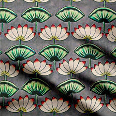 Chanderi 2 Meters Lotus Pichwai Print Fabric