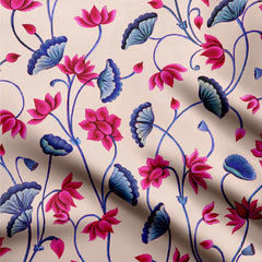 Pink lotus pichwai Satin Fabric