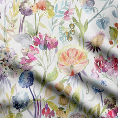 Watercolor floral garden Natural Crepe Fabric