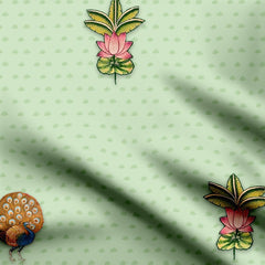 Rayon 1 Meters Lotus and Peacock Print Fabric