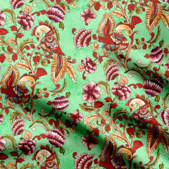 Green Peacock Muslin Fabric