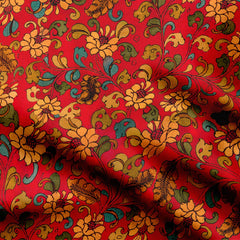 Red Vintage Kalamkari Natural Crepe Fabric