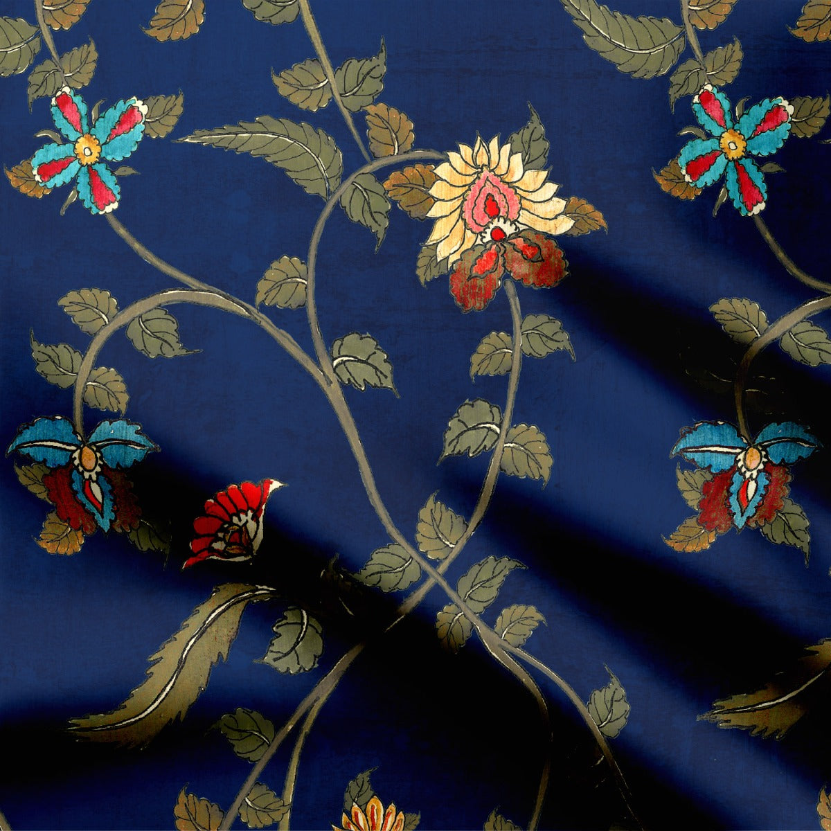 Blue Kalamkari Chinnon Chiffon-448114, Chinnon Chiffon, Chinnon Chiffon Collection, Kalamkari, Samaya Sath-Symplico