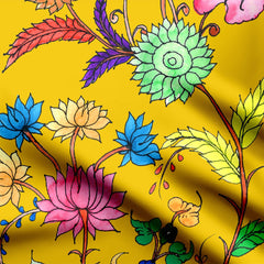 Yellow Kalamkari Natural Crepe Fabric