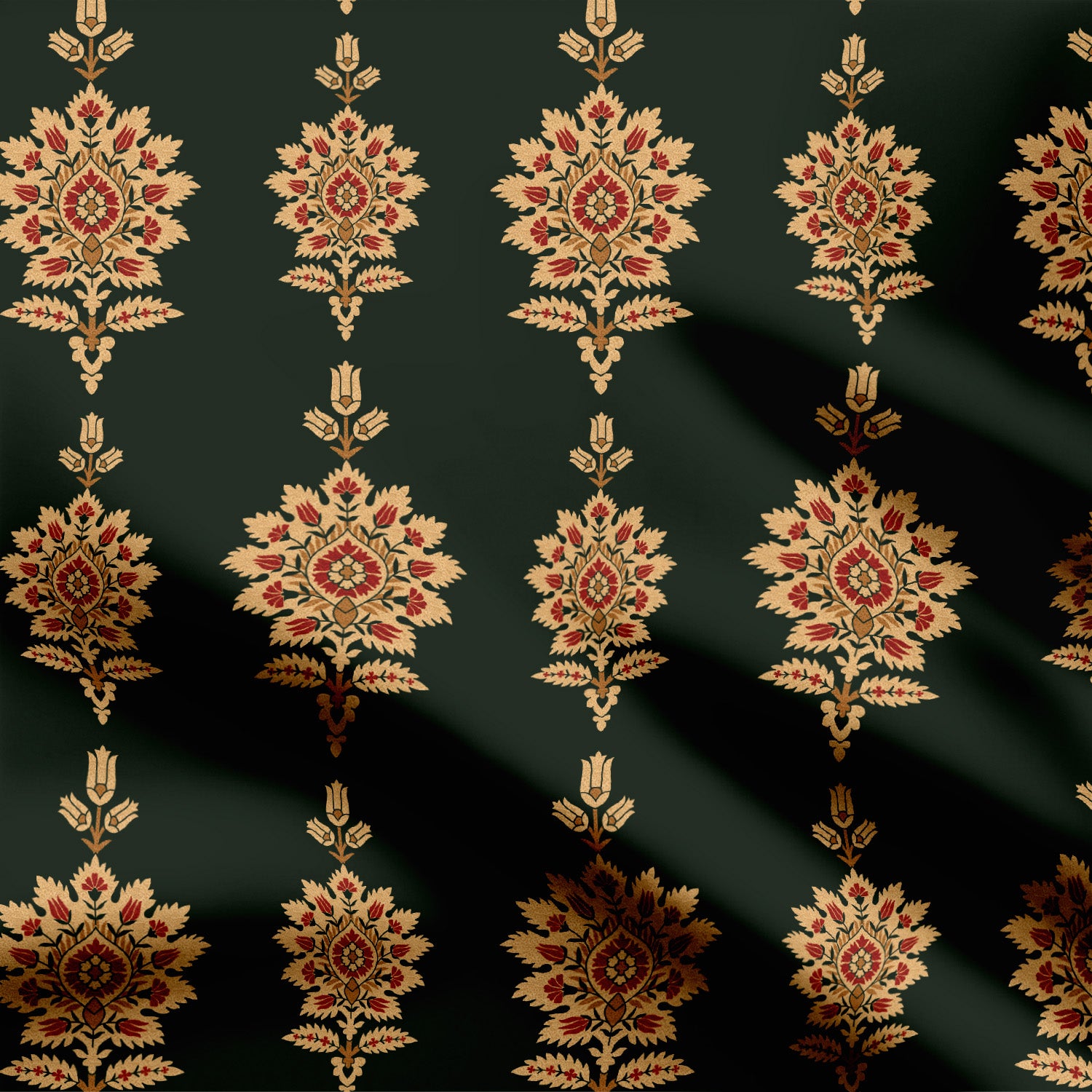 Mughal pattern Dark green-40558, All Designs, Chinnon Chiffon, cotton, Cotton Canvas, Cotton Poplin, Cotton Satin, Crepe, FEATURED ARTIST DESIGNS, Giza Cotton, Light Chiffon, Modal Satin, Muslin, Natural Crepe, Organic Cotton Bamboo, Organza, Organza Satin, Organza Satin (Polyester), pashmina, Poly Canvas, Poly Cotton, Pure Linen, Rayon, Ruyas art, Satin, Satin Linen, Velvet Velure, Viscose Dola Silk, Viscose Georgette-Symplico