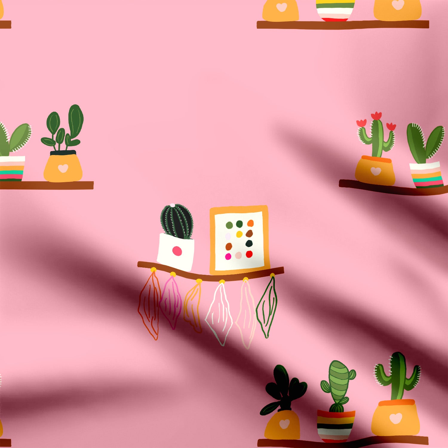 Cactus pots on light pink