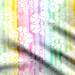 watercolor multi stripes and floral white motif
