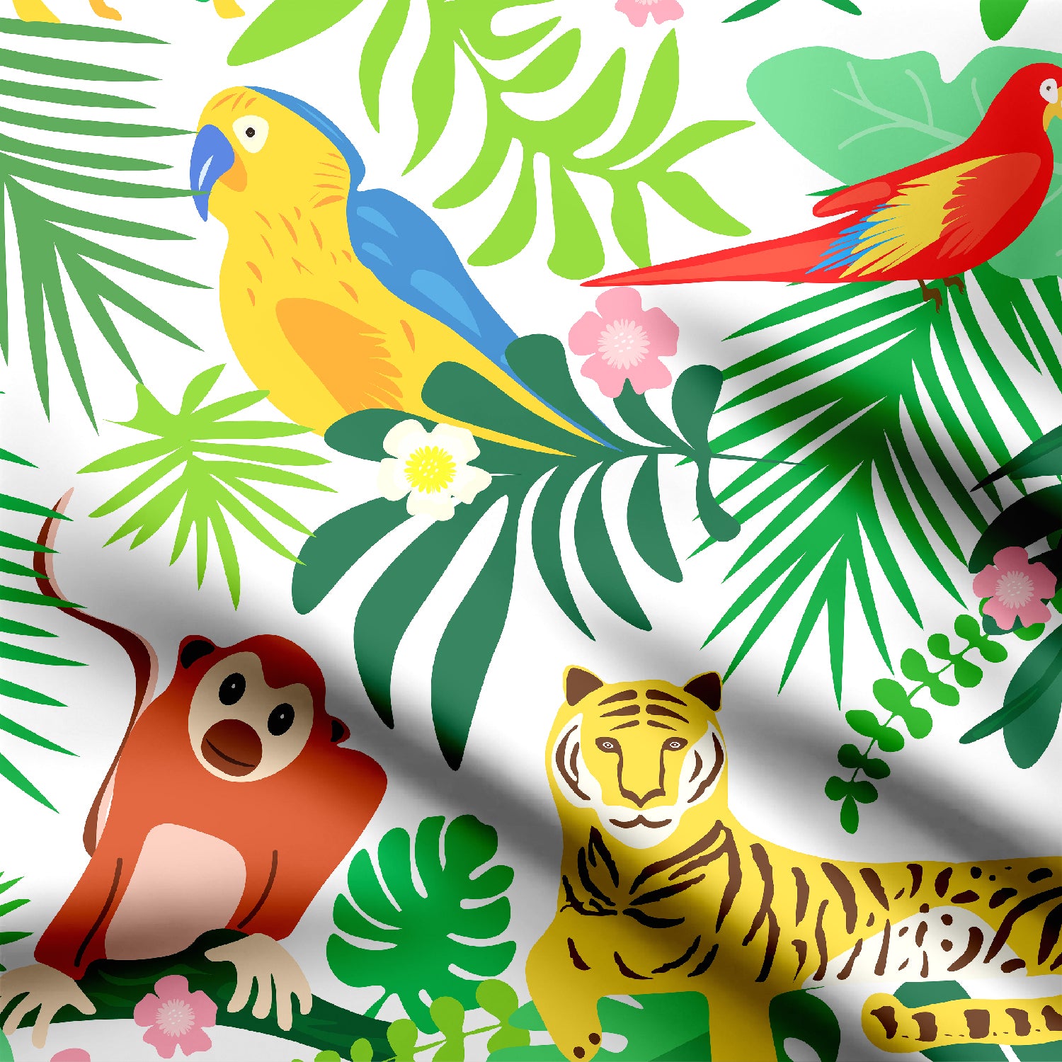 Fun Joyful Jungle Animals on White