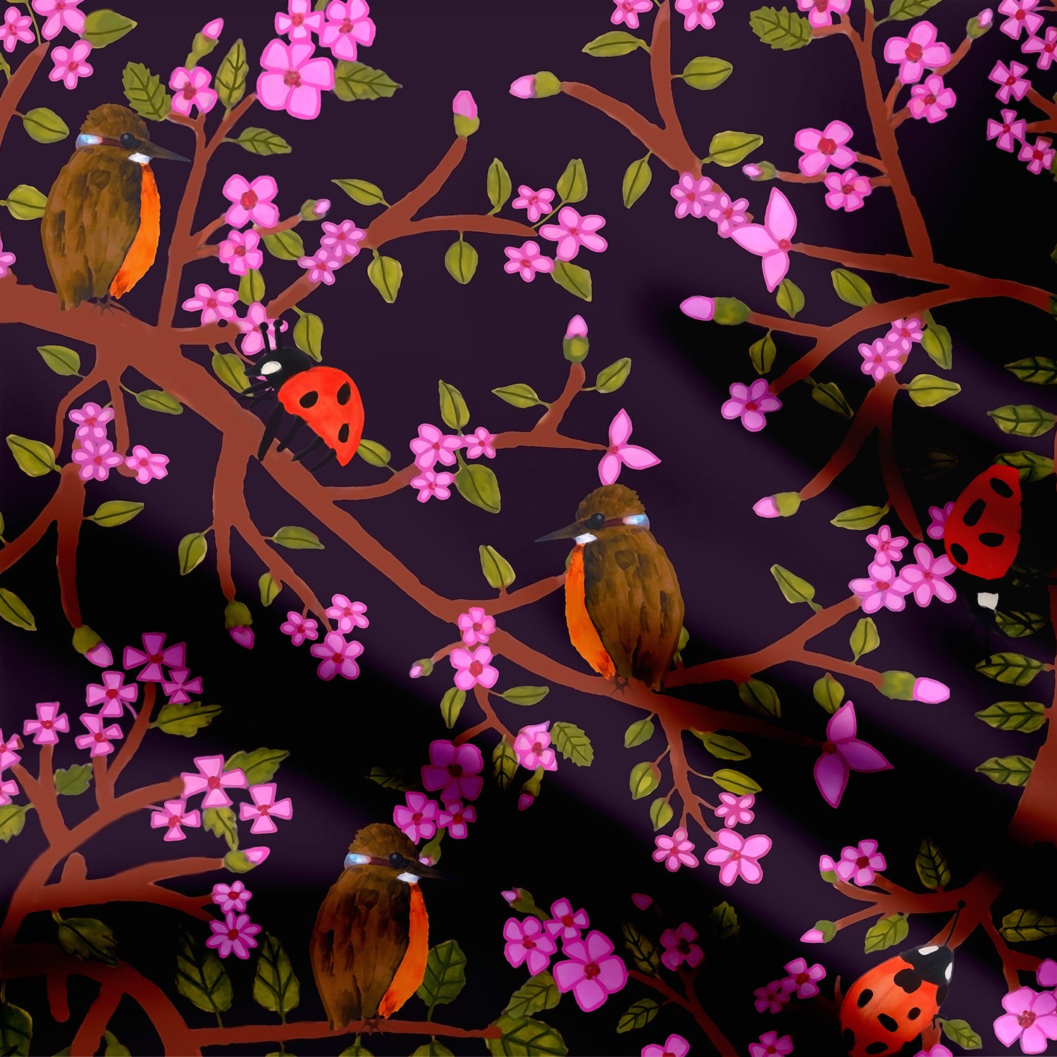 Floral print with birds and insect motifs- 2