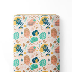 Abstract shapes with tropical leaves abstract print