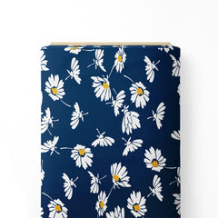 Navy Background Chamomile Floral Seamless Pattern