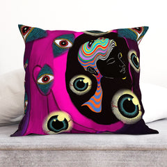 Psychedelic colorful eye &  waves Cushion