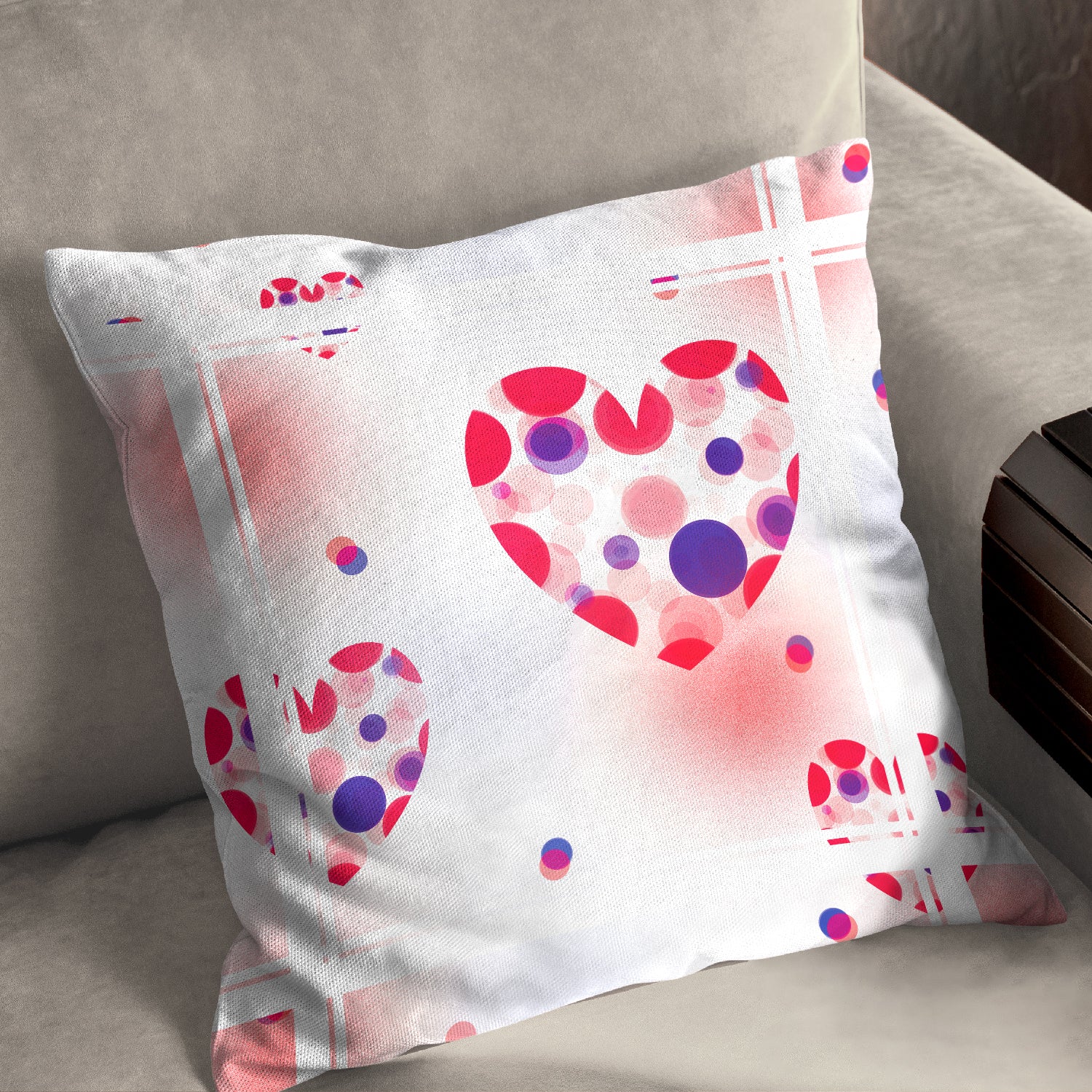 Quirky Geometric Hearts Cushion