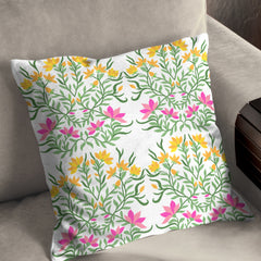 Yellow & Pink Flowers Blooming Cushion