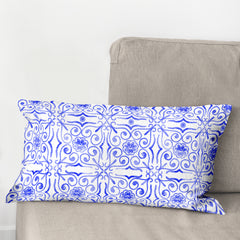 Blue Pottery grids Cushions fabric