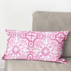 Blue Pottery in pink flowers Cushions