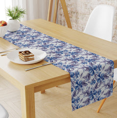 Watercolor Blue Floral Table Runner