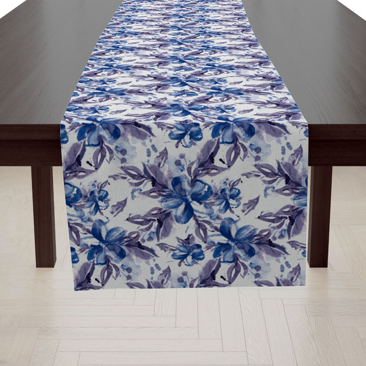 Watercolor Blue Floral Table Runner