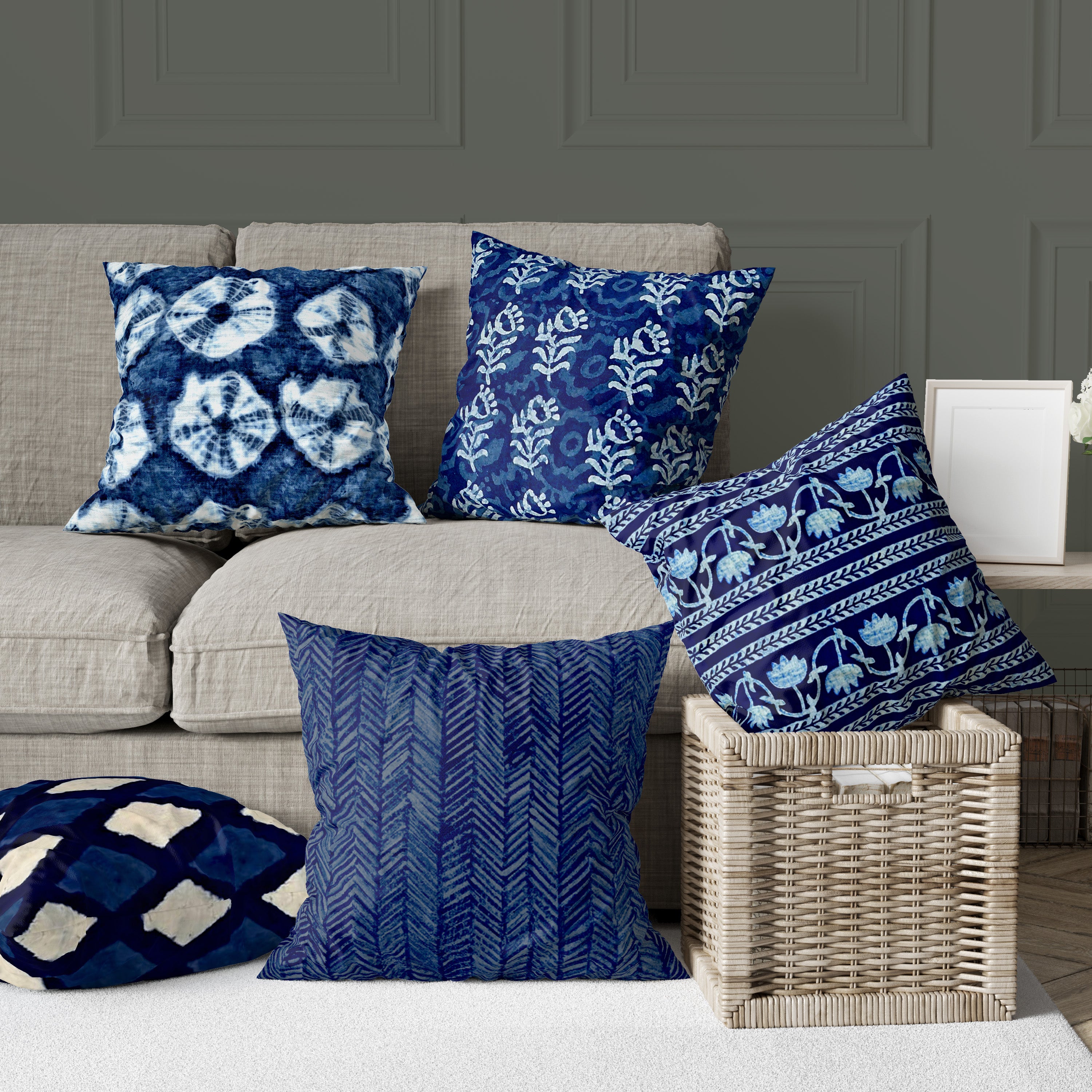 Indigo Set of 5 Cushions