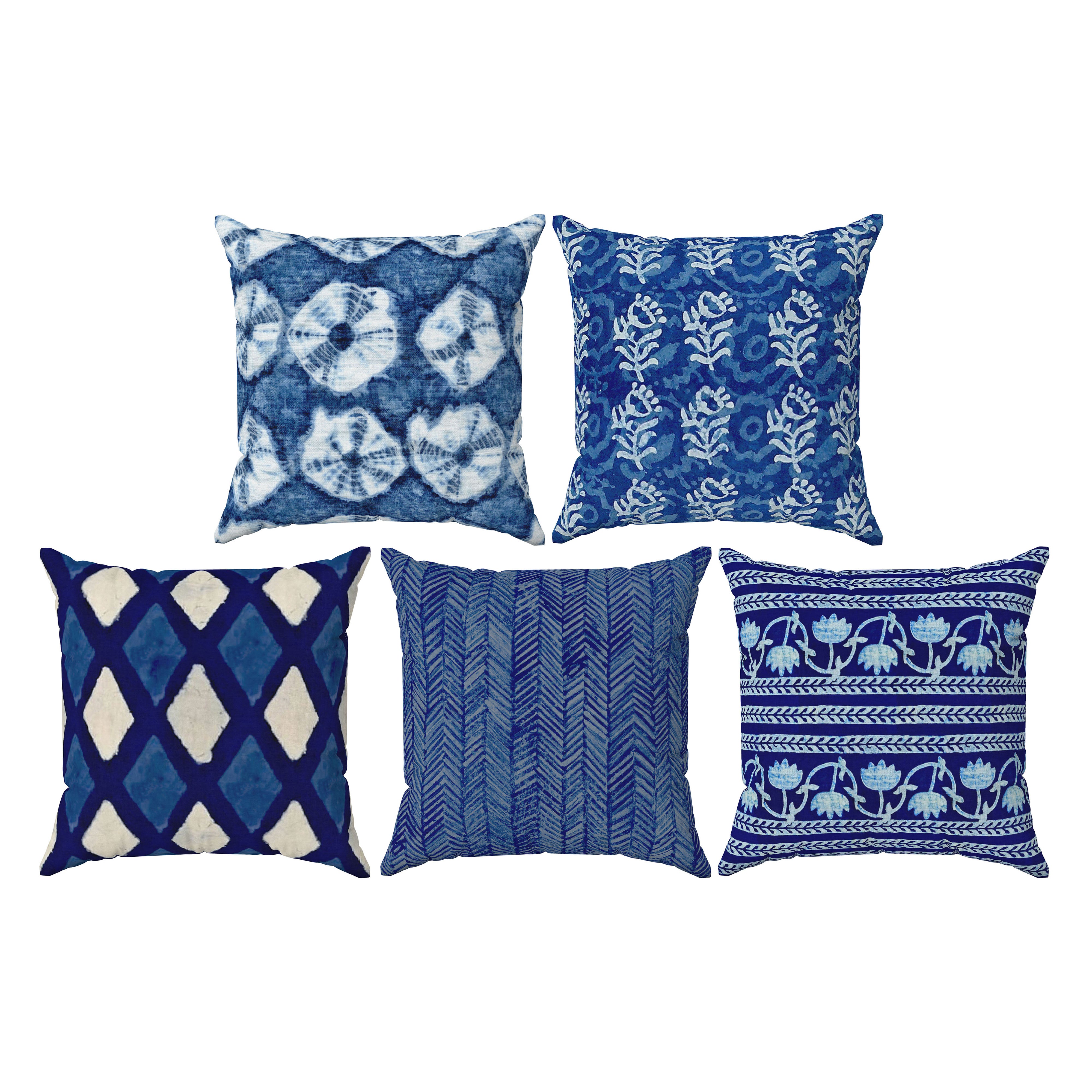 Indigo Set of 5 Cushions