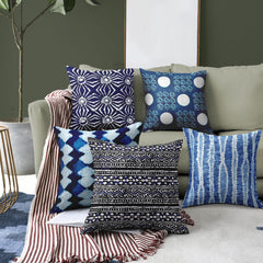 Indigo Geometry Set of 5 Cushions