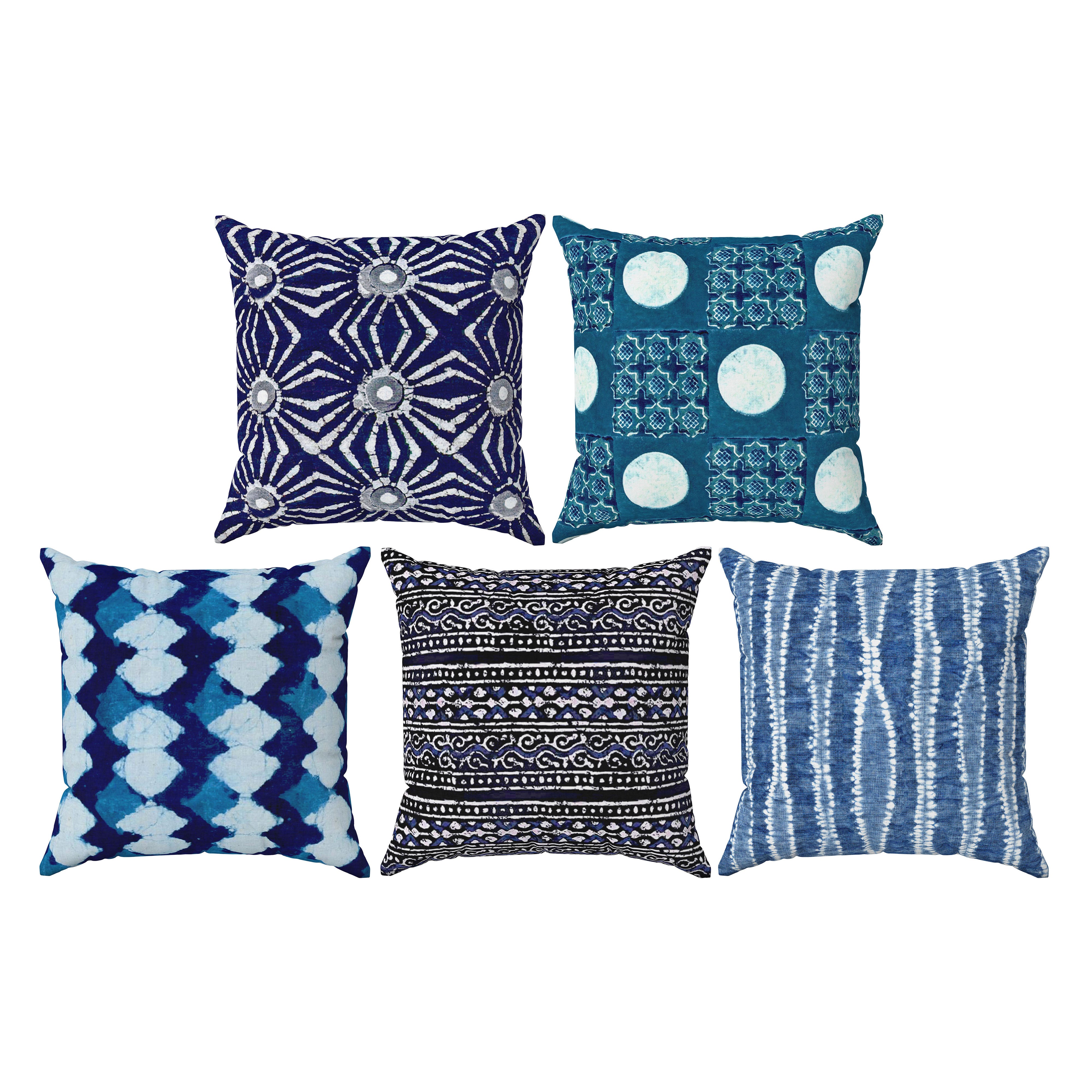 Indigo Geometry Set of 5 Cushions