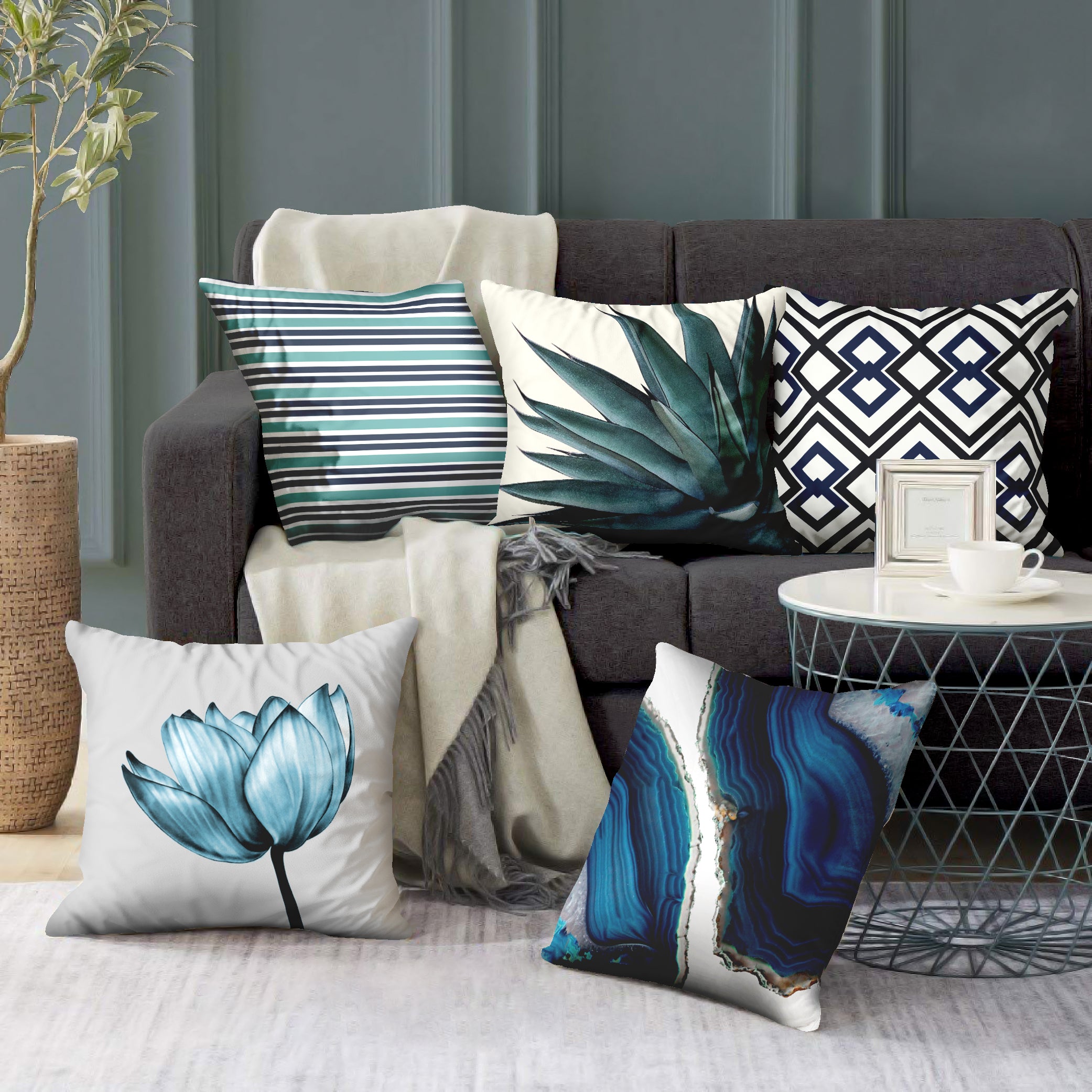 Blue Imageinary Set of 5 Cushions